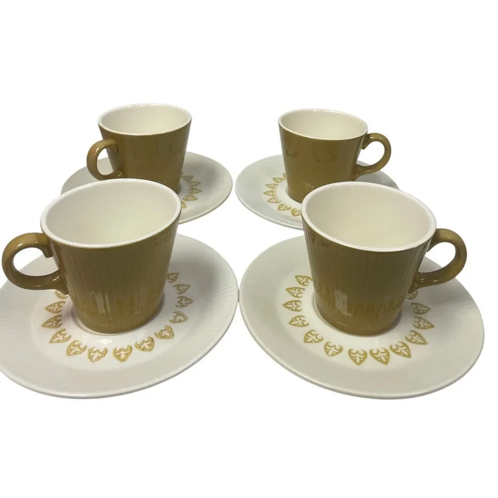 4 Vintage 1960s Sheffield Serenade Solid White and Gold Teacup Saucer Sets